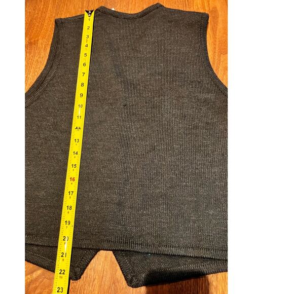 VTG LUCIA Embroidered Gray Vest, Floral Blue Purple, Button, V-neck, Wool Blend - Picture 7 of 8